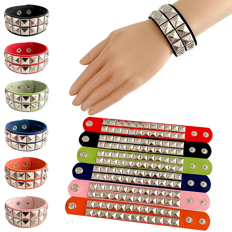 European and American punk personality bracelet double row rivet square bracelet couple fashion leather bracelet [Factory Direct]]