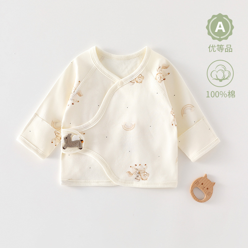 新生兒a類純棉0-6月初生嬰兒春秋棉毛半背衣寶寶上衣和尚服