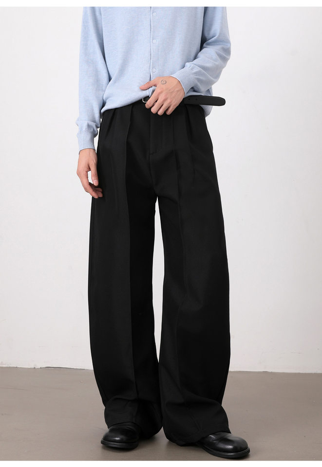 Quần tây nam dáng rộng ống suông xếp ly đôi, lưng cao, vải rủ, quần dài casual — màu xám, màu đen chi tiết 9