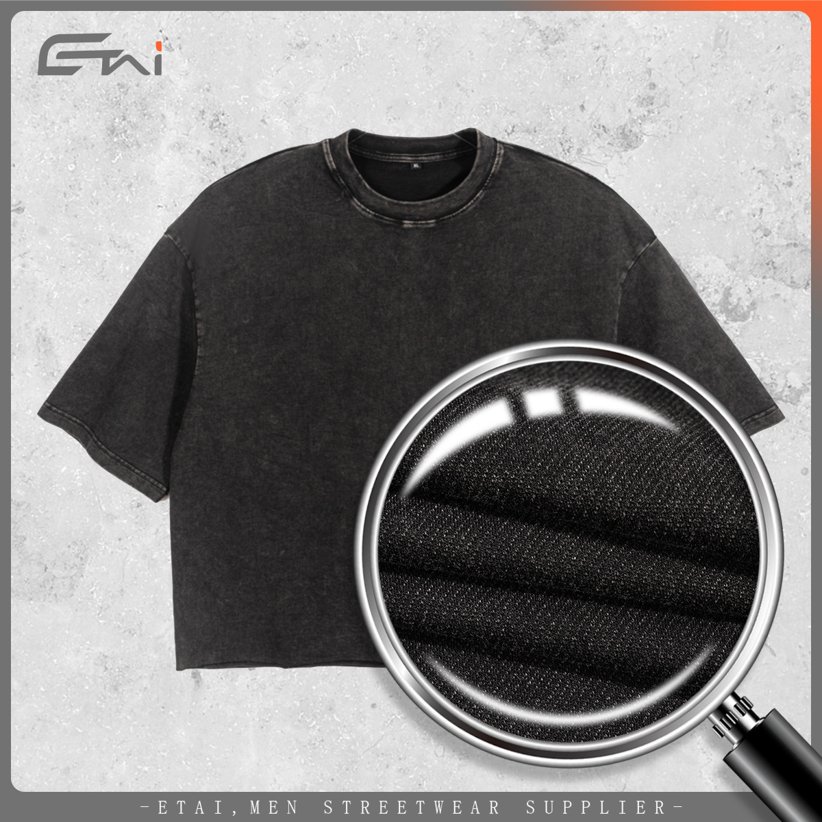 ETAI Hombre| Marca de moda transfronteriza hace vieja camiseta corta ancha corta de alta calidad lavada con agua retro boxy algodón de manga corta