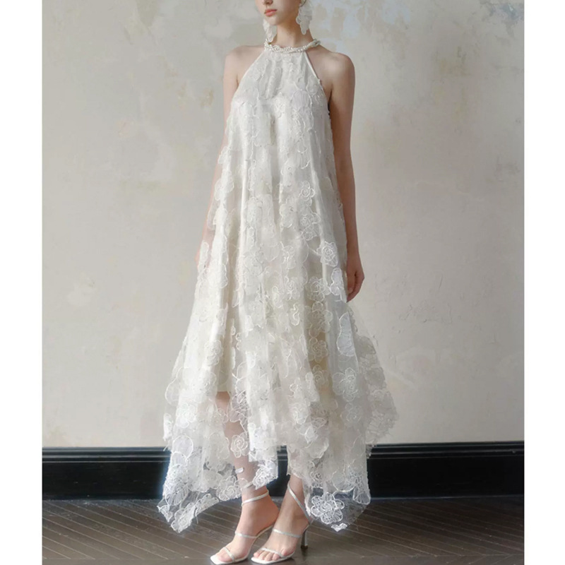White Heavy-Duty Fairy Dress, Holiday Dress, Summer Women's Clothing, Seaside Beach Pearl Halter Neck Fairy Long Dress White Heavy-Duty Fairy Dress, Holiday Dress, Summer Women's Clothing, Seaside Beach Pearl Halter Neck Fairy Long Dress