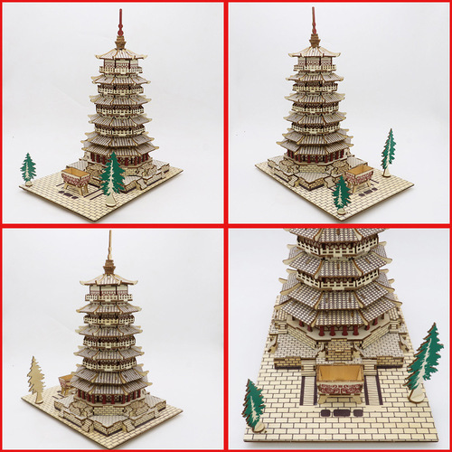 Yingxian Sakyamuni Pagoda ancient building simulation model wooden three-dimensional 3D puzzle ornaments creative handmade toys wholesale