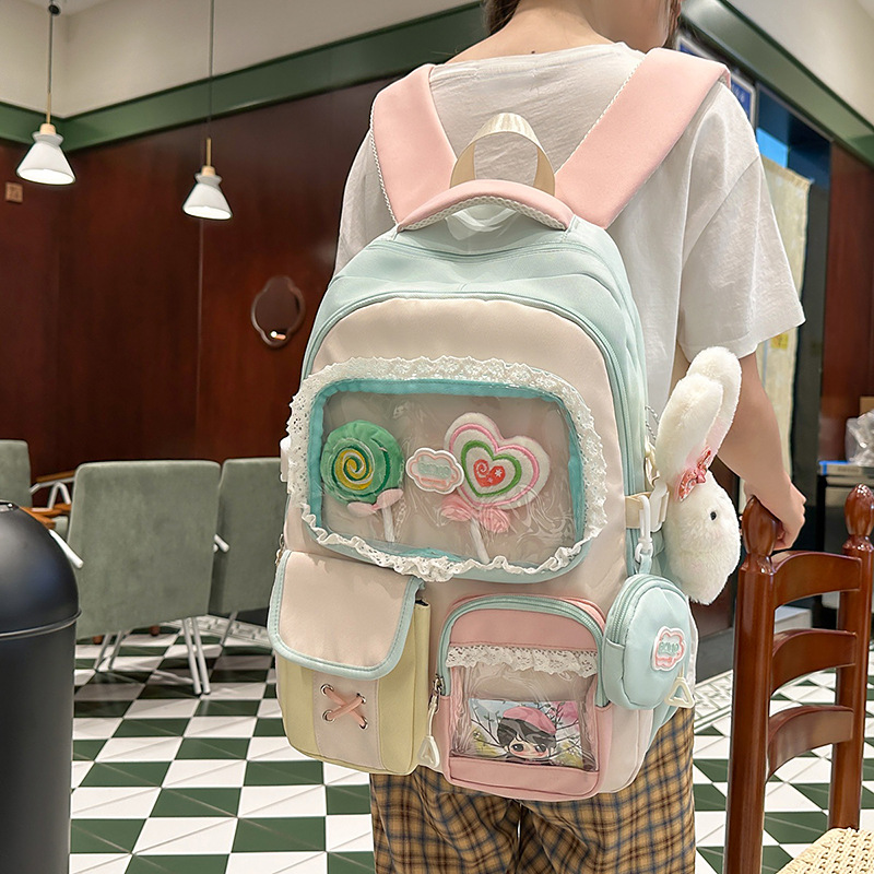 Dopamine High-Looking Pain Bag College Style Junior High School Student Backpack Ballet Style Lace Girly Heart Backpack