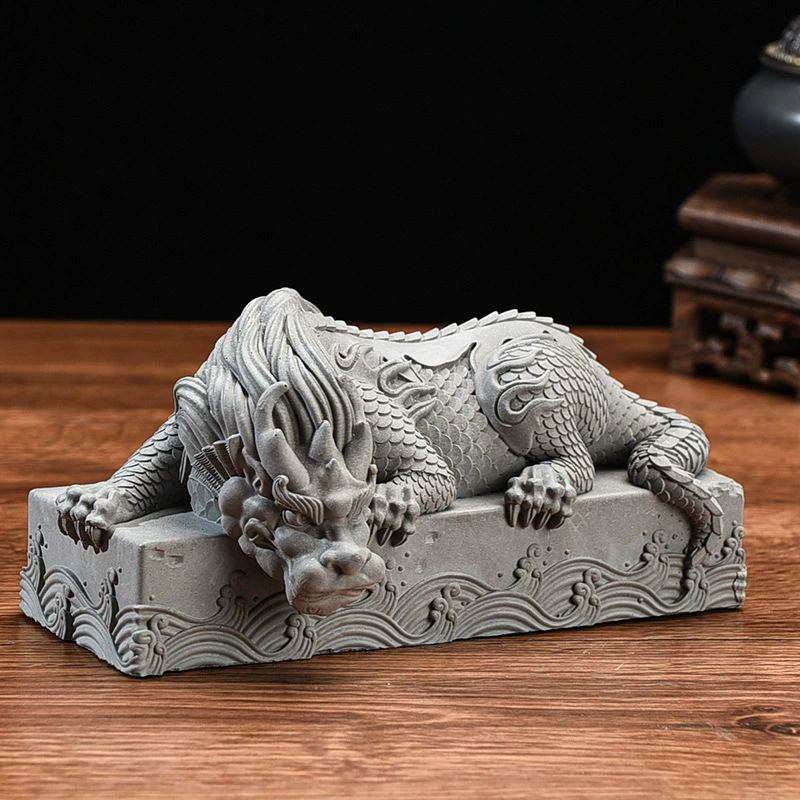 Китайский стиль, благоприятный дракон, настольный аквариум, ландшафтный камень, тяжелый канцелярский предмет, офисный цемент, водное животное, ремесло.
