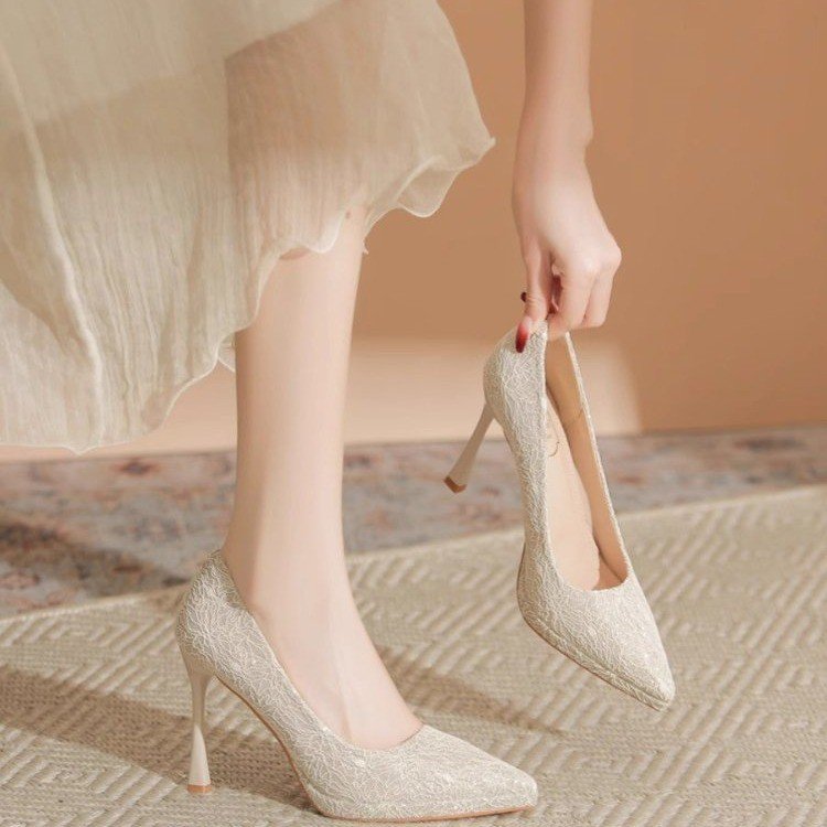 French High Heels Women's Stiletto Heels 2025 New Versatile Design Shoes with Skirts Bridesmaid Shoes