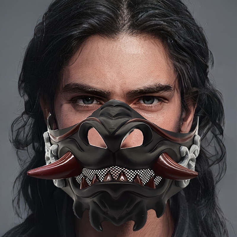 Cross-Border Halloween Akono Wolf Tooth Demon Black Warrior Mask Japanese and Korean Series Costume Dress up Mask Wholesale Cross-Border Halloween Akono Wolf Tooth Demon Black Warrior Mask Japanese and Korean Series Costume Dress up Mask Wholesale
