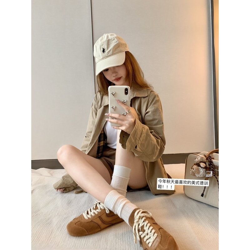 牛皮版葡萄妈同款美式女孩复古拼色厚底休闲马拉松德训鞋女阿甘鞋|undefined