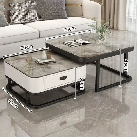 Mesa de té de lujo ligera sala de estar doméstica moderna y pequeña casa red cuadrada de vidrio rojo tablero de TV combinado mesa de té