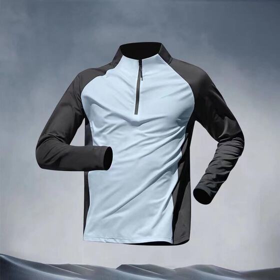 Foreign Trade Half Zipper Training Clothing Men's Quick-drying Clothes Long-sleeved Spring and Autumn Summer Sunscreen Sports Track and Field Sports Running T-shirt