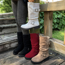 2025秋季现货款皮带扣套筒毛线口马丁靴大码外单中筒靴欧美风女靴