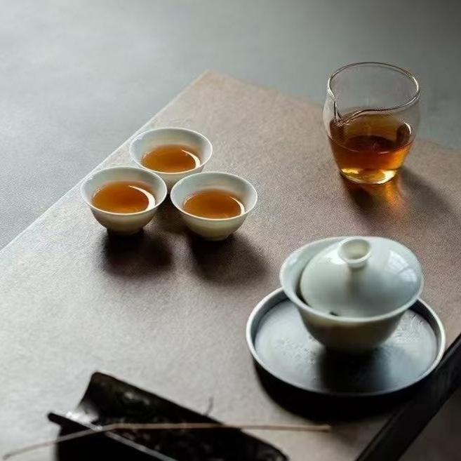 手工薄胎米黄釉如意盖碗二才泡茶碗陶瓷功夫茶具品茗杯茶杯主人杯|undefined