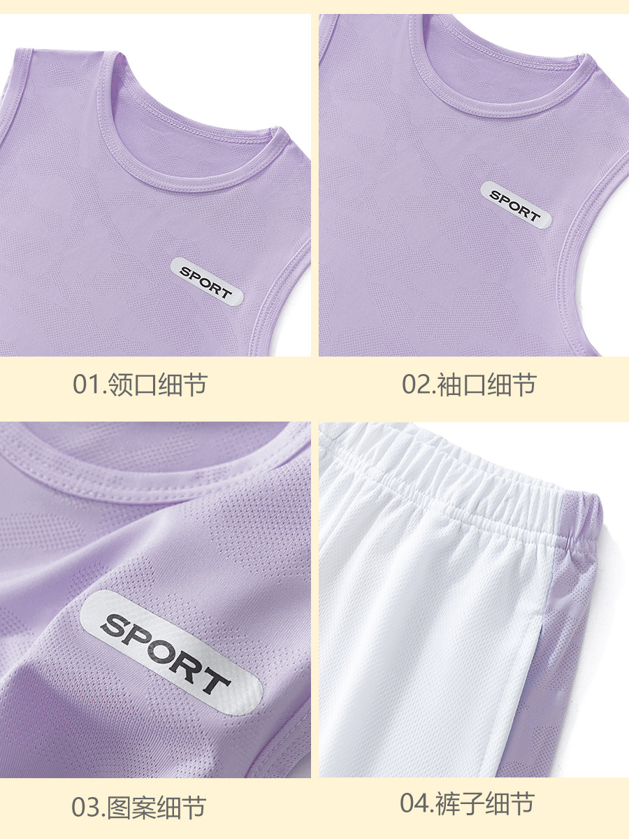 Verano de 2025 nuevos pantalones cortos sin mangas para niños trajes deportivos para niñas moda casual rápida secado ropa para niños grandes