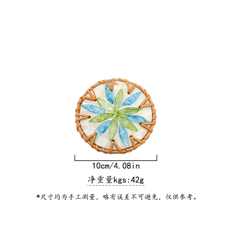 Almohadilla de aislamiento térmico de cerámica de ratán, posavasos de concha, posavasos de té, mesa de centro, almohadilla de concha anti-escaldado tejida a mano, concha de color