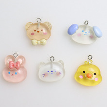 树脂亮面卡通透明彩色小动物头像钥匙扣挂件diy饰品配件批发材料