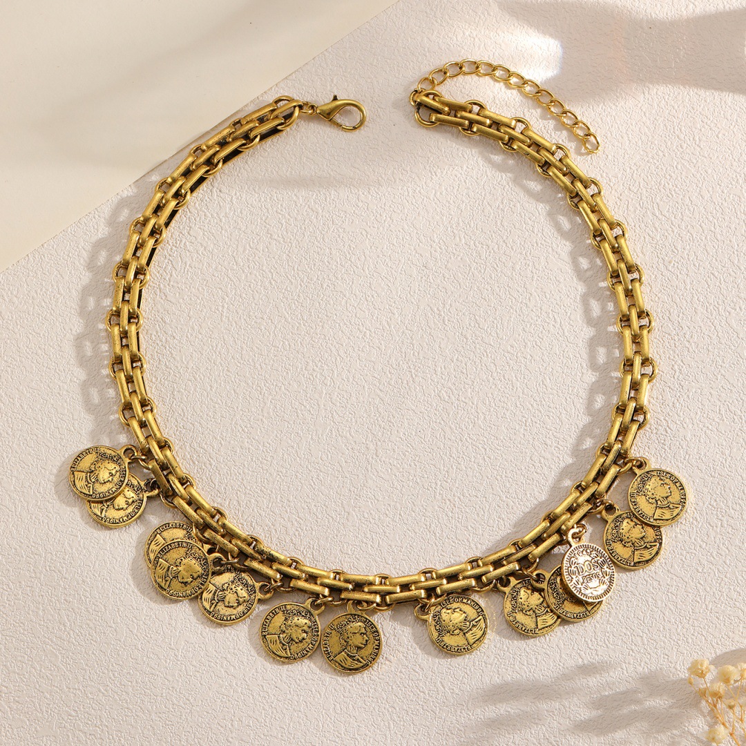 Europa y América estilo metal bronce de lujo atmósfera collar cadena marca de persona única fábrica retro collar transfronterizo