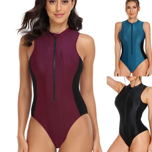 Hot Spring Swimsuit Women's High-End European and American Style One-Piece Sleeveless Front Zipper Wetsuit Women's Snorkeling Sports Swimsuit