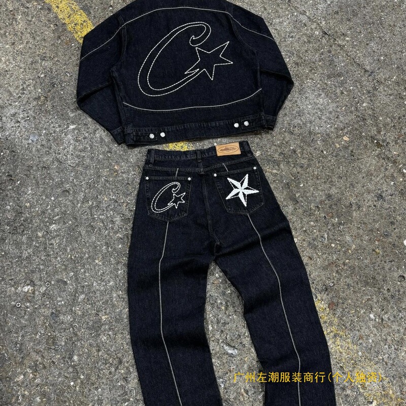 Cross-Border Alcatraz Suit High Street Western Couple Denim Jacket Loose Cortiez Jean Jeans