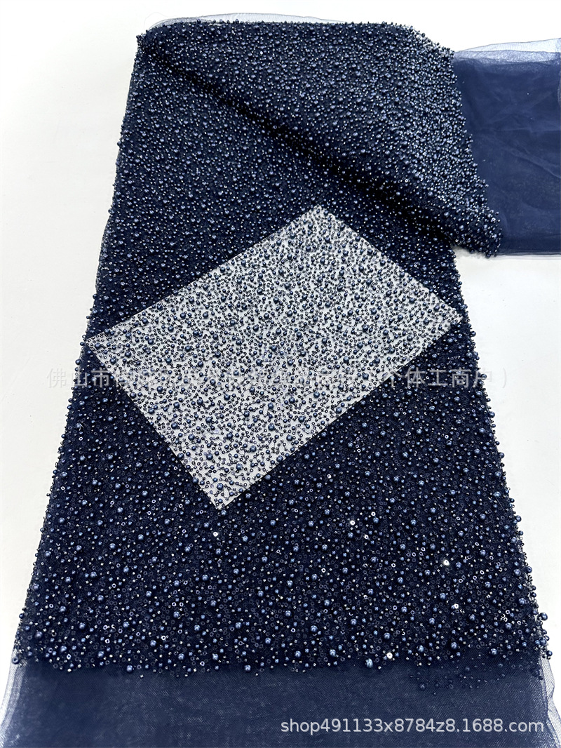 Tejido de perlas de alta densidad, tejido bordado de tubo de perlas, vestido de boda, moda, tela de cena, stock transfronterizo