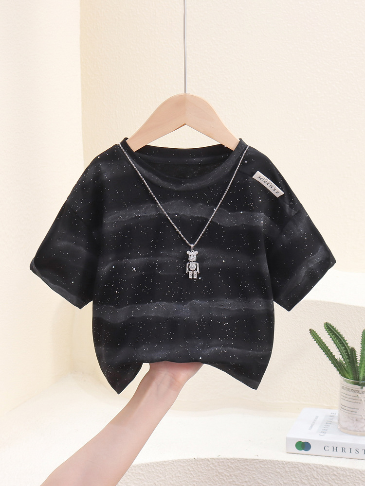 7837 Camiseta de manga corta de verano para niños 2025 nuevo estilo estilo occidental chico guapo moda camisa de media manga ropa de bebé