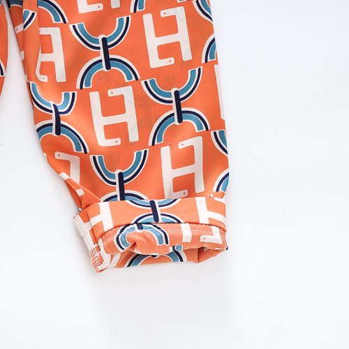 CA27 one piece drop shipping for small and medium-sized children spring and autumn long-sleeved trousers pajamas 0-4 years old male and female baby satin home clothes