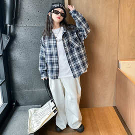 女童春季韩版格子衬衫外套2026新款儿童潮酷洋气休闲夹克风衣春秋