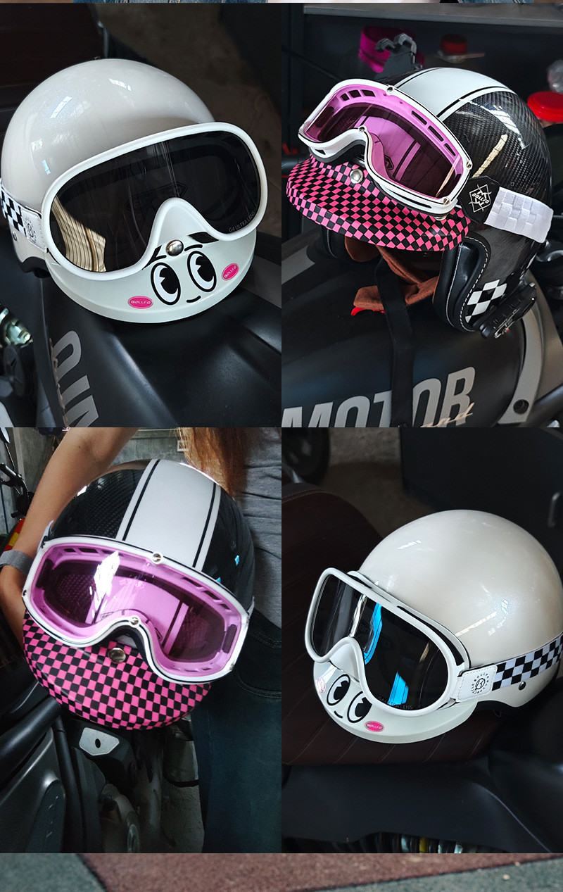 Cute Retro Motorcycle Half Helmet 3/4 Helmet Pink White Angry Cute Three-Button Harley Universal Helmet with Brim for Women
