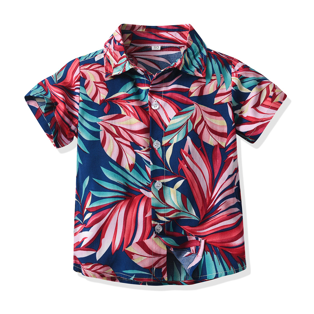 Camisa hawaiana multicolor para niños con cuello girado cárdigan de estilo de moda pelo de playa vacaciones de manga corta chaqueta de flores chaqueta casual