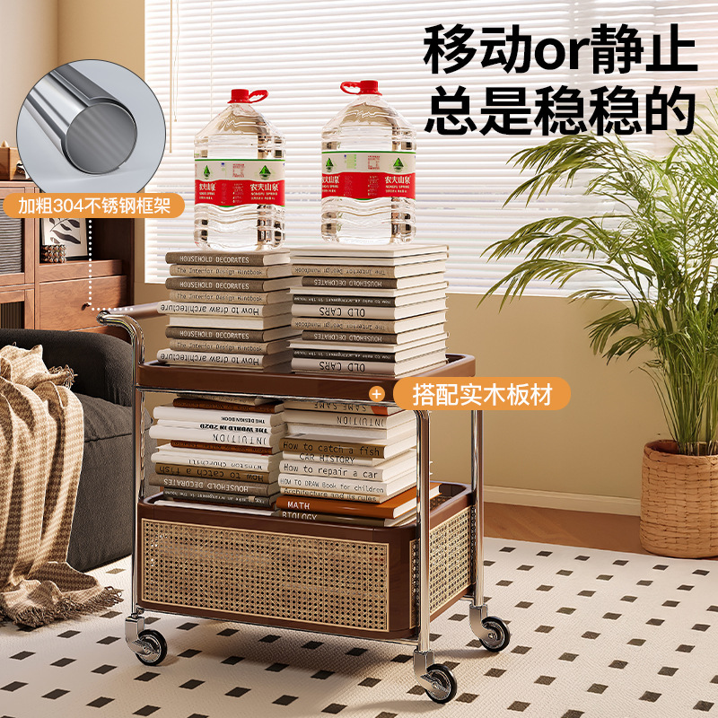 Mesa lateral móvil, carrito pequeño, sofá de sala de estar, mesa de centro, nuevo estilo antiguo, estante de almacenamiento de cocina de madera maciza, vagón comedor