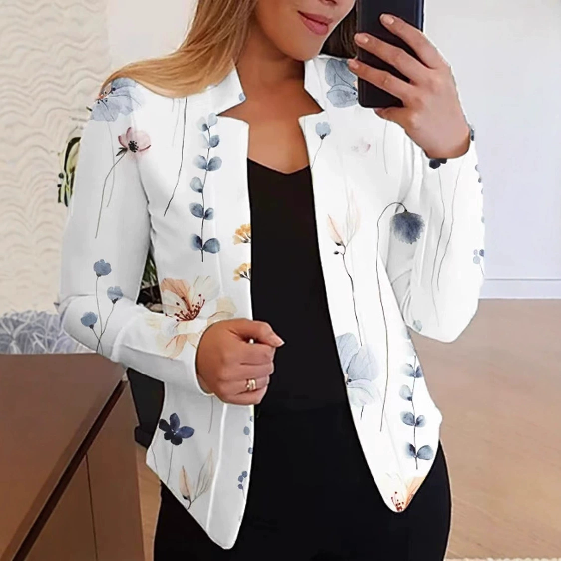 2023 Независимая станция желает Амазонка взрывы осенне-зимняя мода воротник-стойка с длинным рукавом костюм с принтом маленькое пальто женское