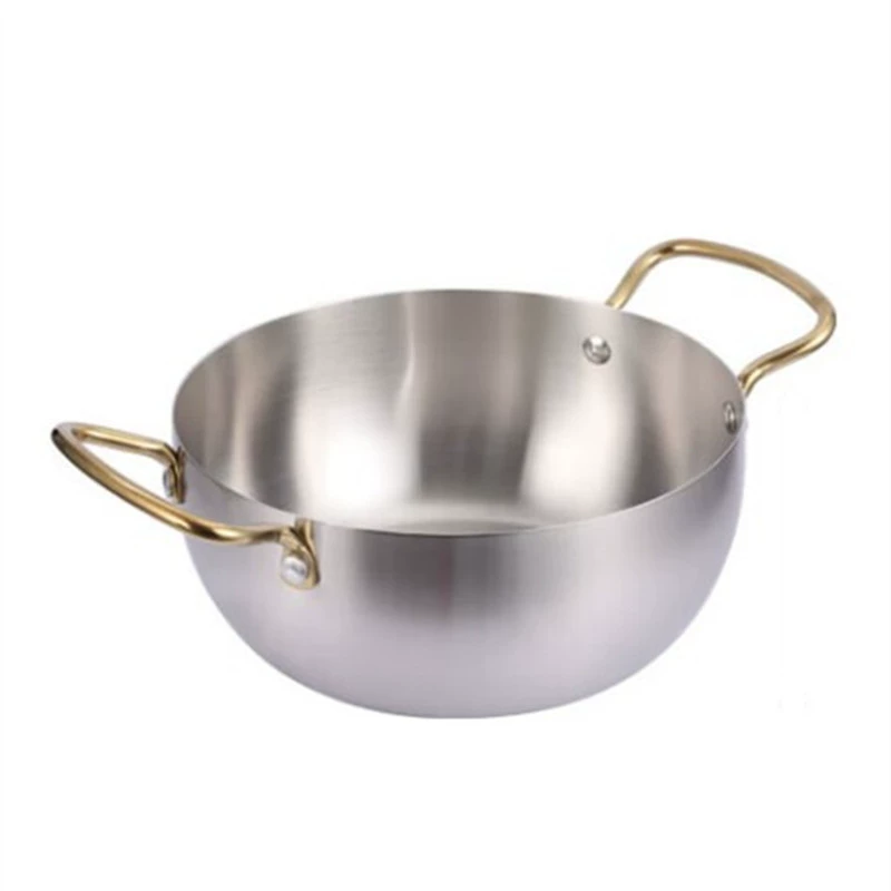 Stainless steel pot double -ear soup pot Korean instant noodle pot tall short creative small boiled hot pot commercial mini pot