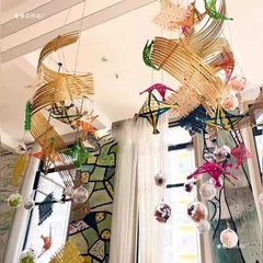 幼儿园diy竹排挂饰亚克力吊饰非遗竹编环创彩色竹条教室走廊布置
