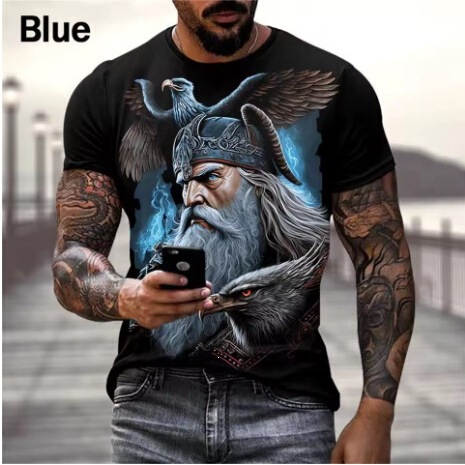 Summer Viking Warrior Graphic D-Print T-Shirt Nordic Style Men's Short Sleeve Top T-Shirt Men's Straight Fit Summer Viking Warrior Graphic D-Print T-Shirt Nordic Style Men's Short Sleeve Top T-Shirt Men's Straight Fit