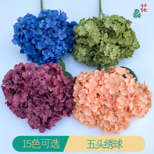 五头把束绣球 单枝绣球 婚礼堂摆件插花排装饰假花 迎宾绢花