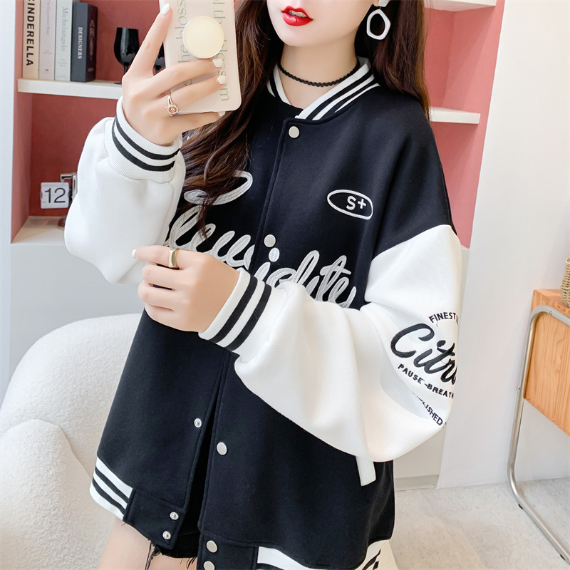 Giacca da baseball donna stile coreano primavera autunno contrasto_voghion.com
