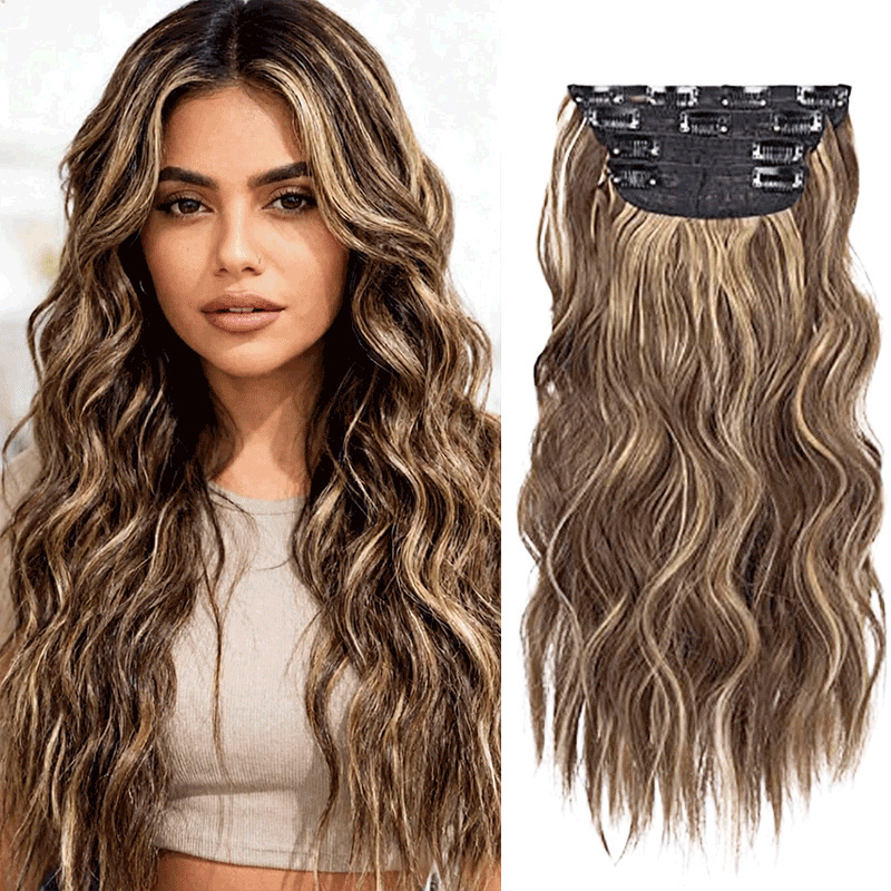 Women's Wig Hair Extension Set of Four Pieces, New Style Water Wave Curls, 20 Inches Curly Hair Bb Clip-In Hair Extensions, in Stock