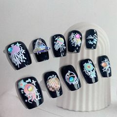 夢幻人魚姬水母穿戴甲ins風高級手工暗黑甜酷辣妹可拆卸美甲貼片