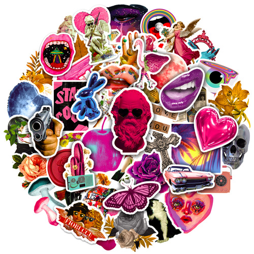 50 pieces of pink American retro graffiti sticker art mobile phone case personalized motorcycle helmet waterproof sticker wholesale