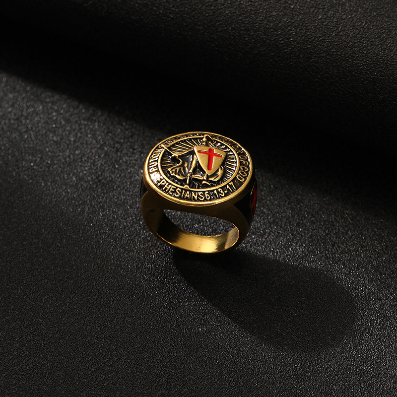 Ventas transfronterizas de estilo europeo y americano retrógrado templario escudo cruz anillo nicho personalidad vestir joyas image 8
