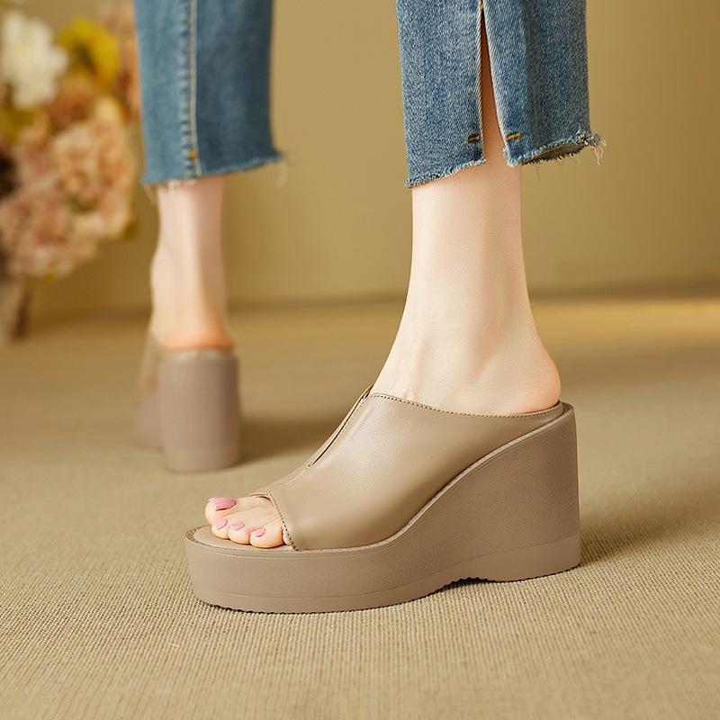 Dép sandal cao gót nữ mũi cá, đế xuồng dày, quai ngang, gót 8 cm — đen