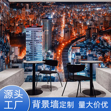 3D现代简约城市夜景酒店工程壁布欧式防潮防水客厅背景墙壁画墙布