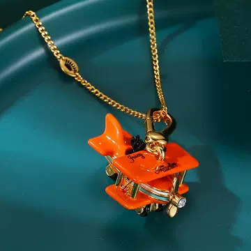 Fashion niche juicy enamel enamel orange movable small airplane pendant necklace Qingdao jewelry sweater chain - ShopShipShake