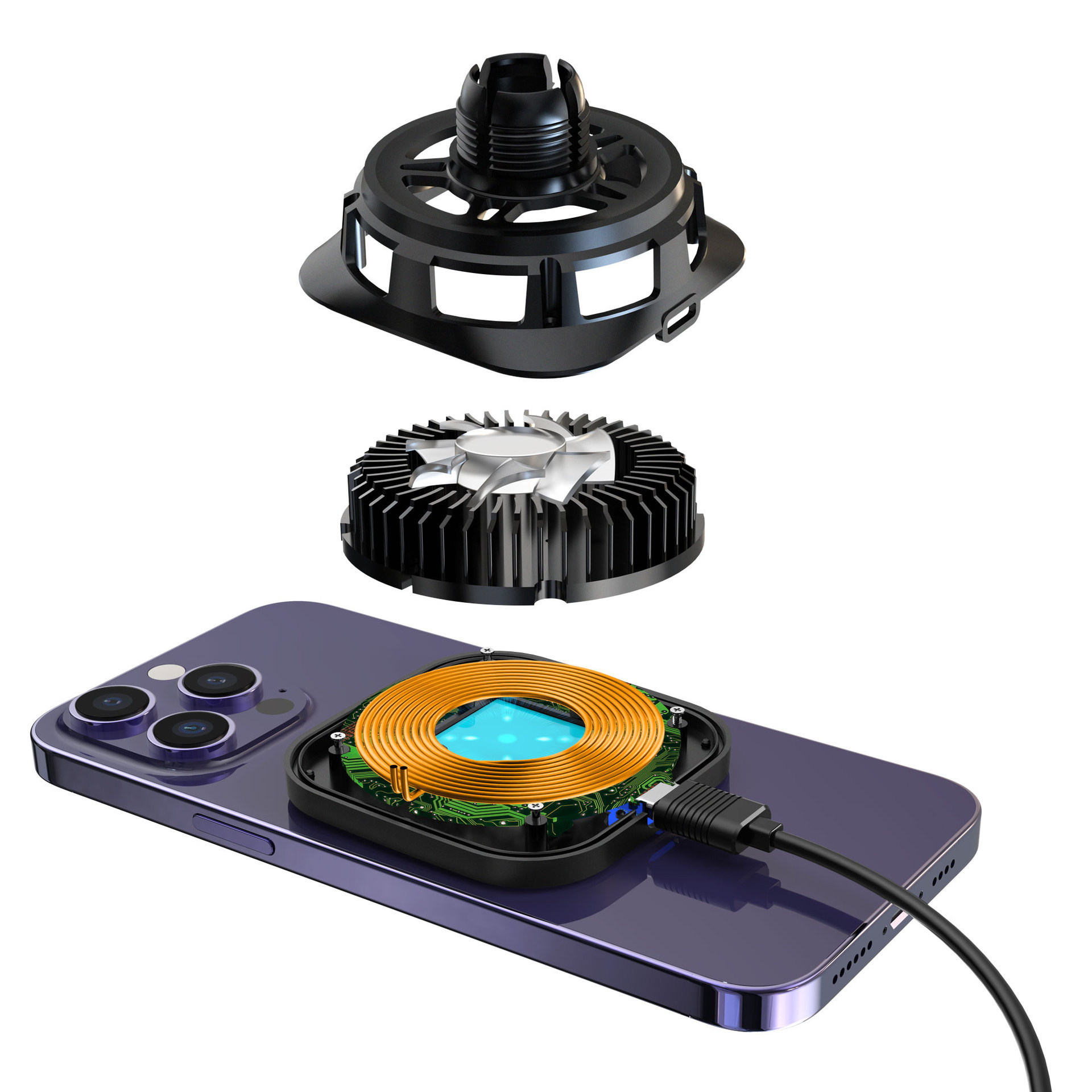 Magnetisk trådløs biloplader qi2 med kølesystem_voghion.com