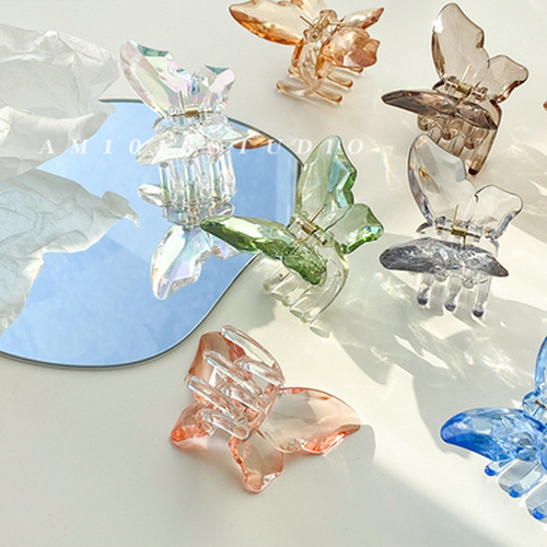 Icy transparent butterfly claw sweet temperament Korean jelly color elegant back of the head shark clip hair clip hairpin hair accessory