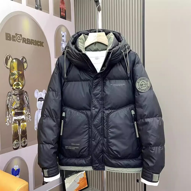 Clearance Men's down Jacket with Cool Large Badge Design, Hooded down Coat with Large Pockets, Trendy Style down Jacket
