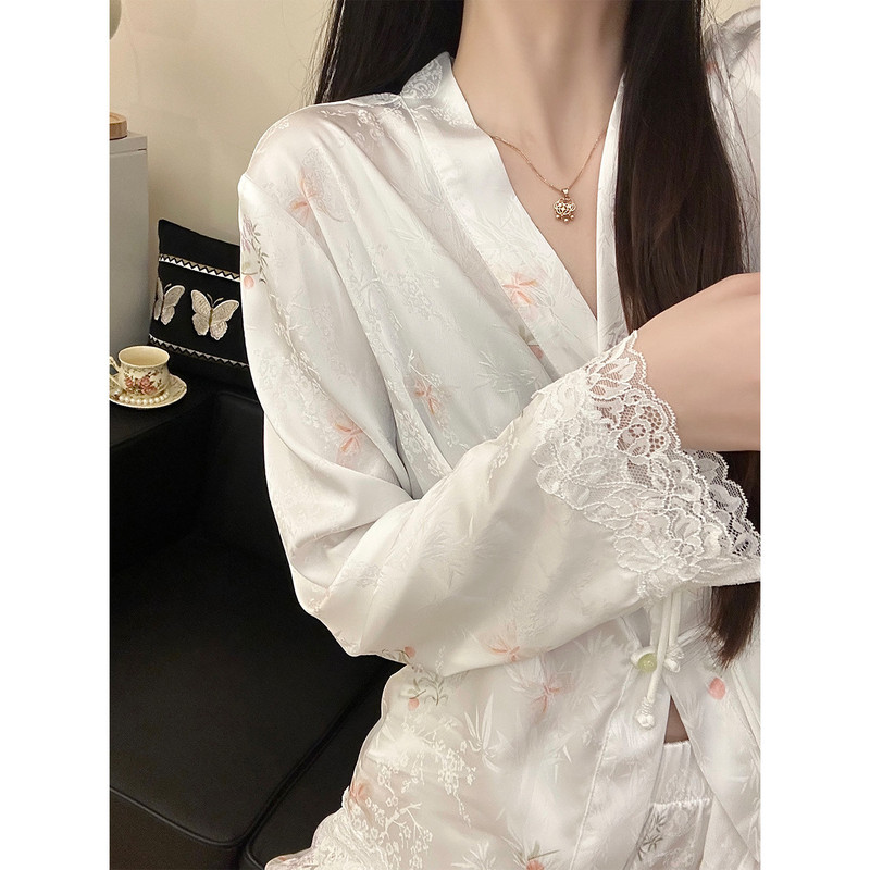新中式禅意清冷风睡衣女秋季薄款花边拼接冰丝长袖长裤家居服套装|undefined