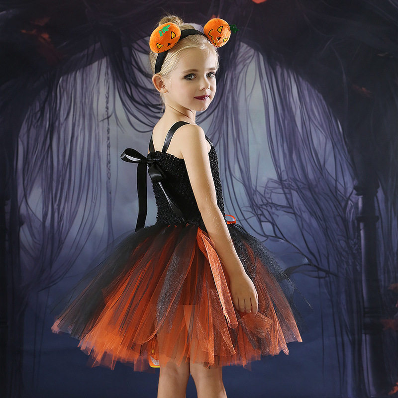 クロスボーダー子供スカートハロウィンカボチャプリンセススカート女の子仮装チュチュスカート子供魔女メッシュチュチュスカート|undefined