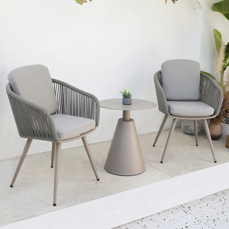 Mesas y sillas para exteriores, muebles de jardín de aleación de aluminio con tejido de cuerda, impermeables y resistentes al sol, para villas, hoteles, patios, terrazas y piscinas.