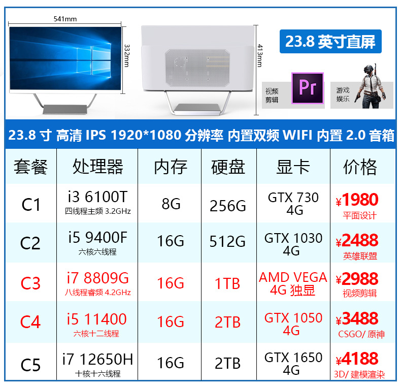 Nuevo todo en una computadora oficina de negocios hogar 19-24 pulgadas computadora de escritorio host conjunto completo