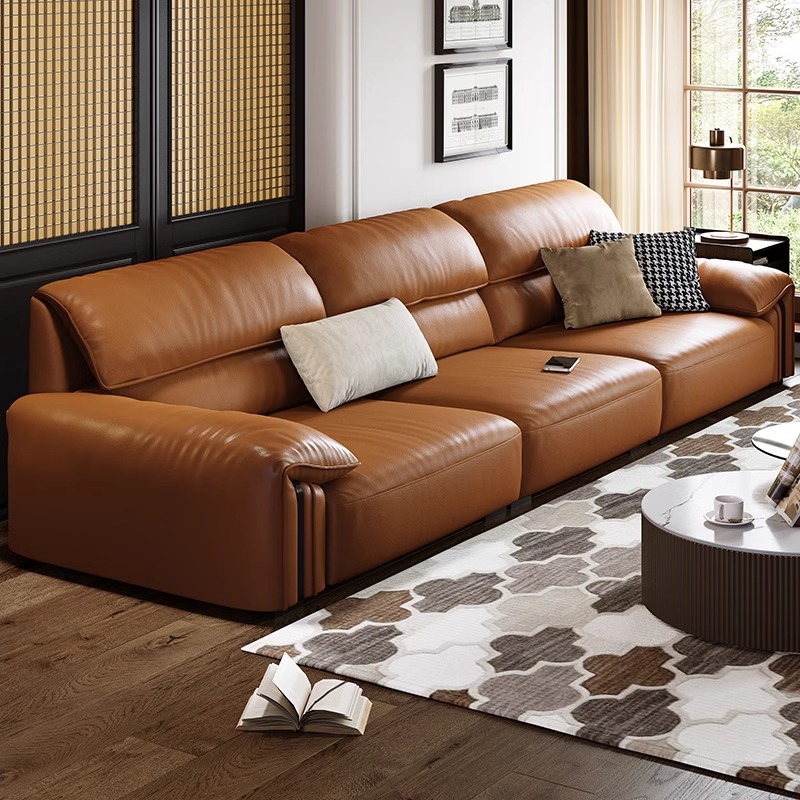Sofá de cuero minimalista italiano, muebles de sala de estar de cuero de vaca modernos y simples, retro, nuevo estilo recto, envío en todo.