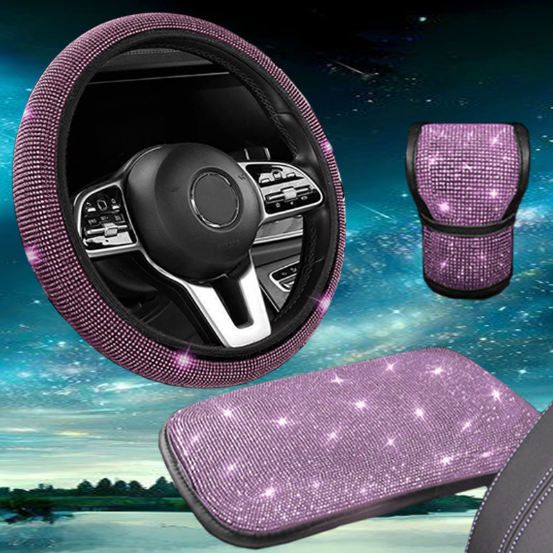New Fashionable Full-Diamond Car Steering Wheel Cover for Women, Universal Crystal Flash Diamond Anti-Slip Handlebar Cover for All Seasons